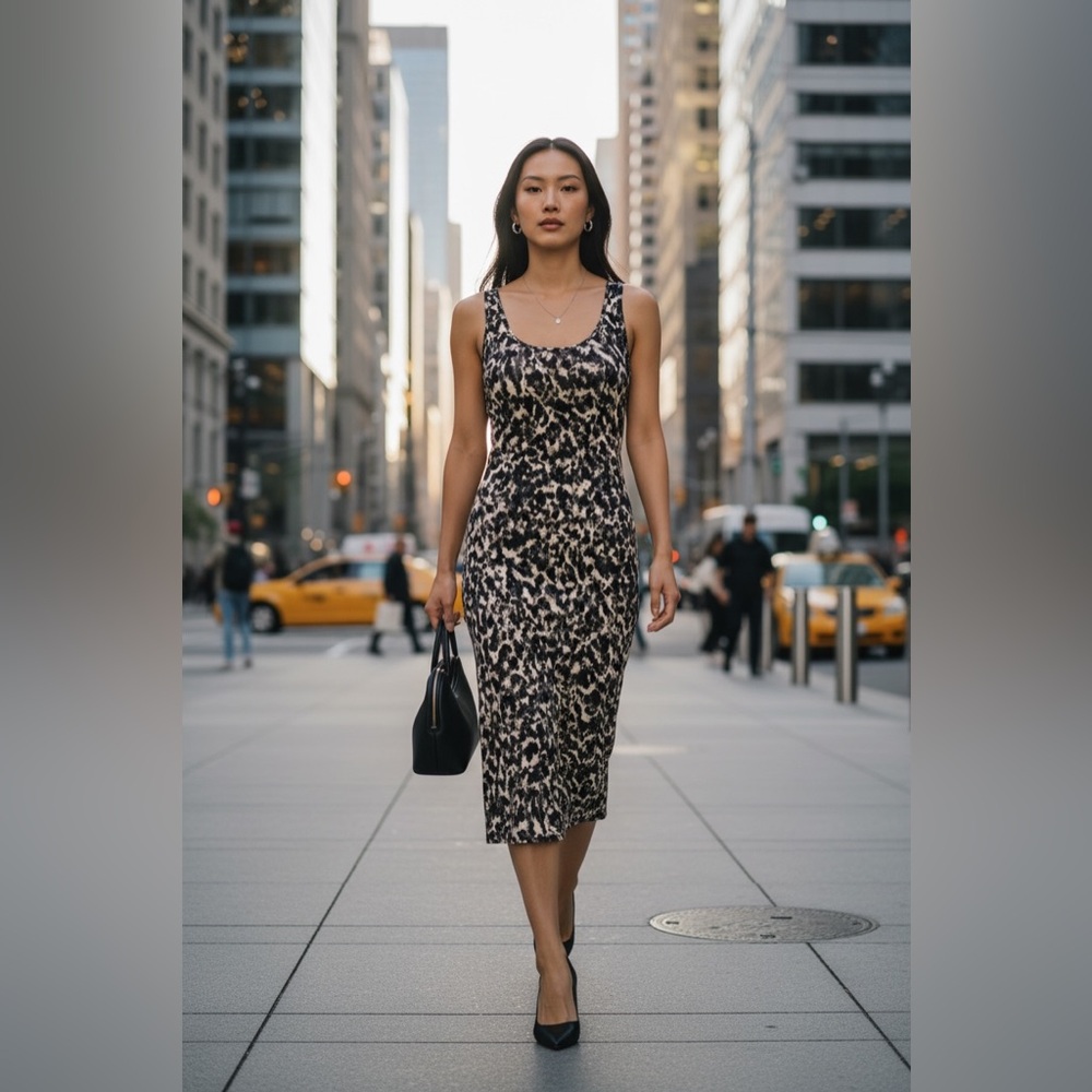 Rachel Zoe Black and Cream Midi Dress